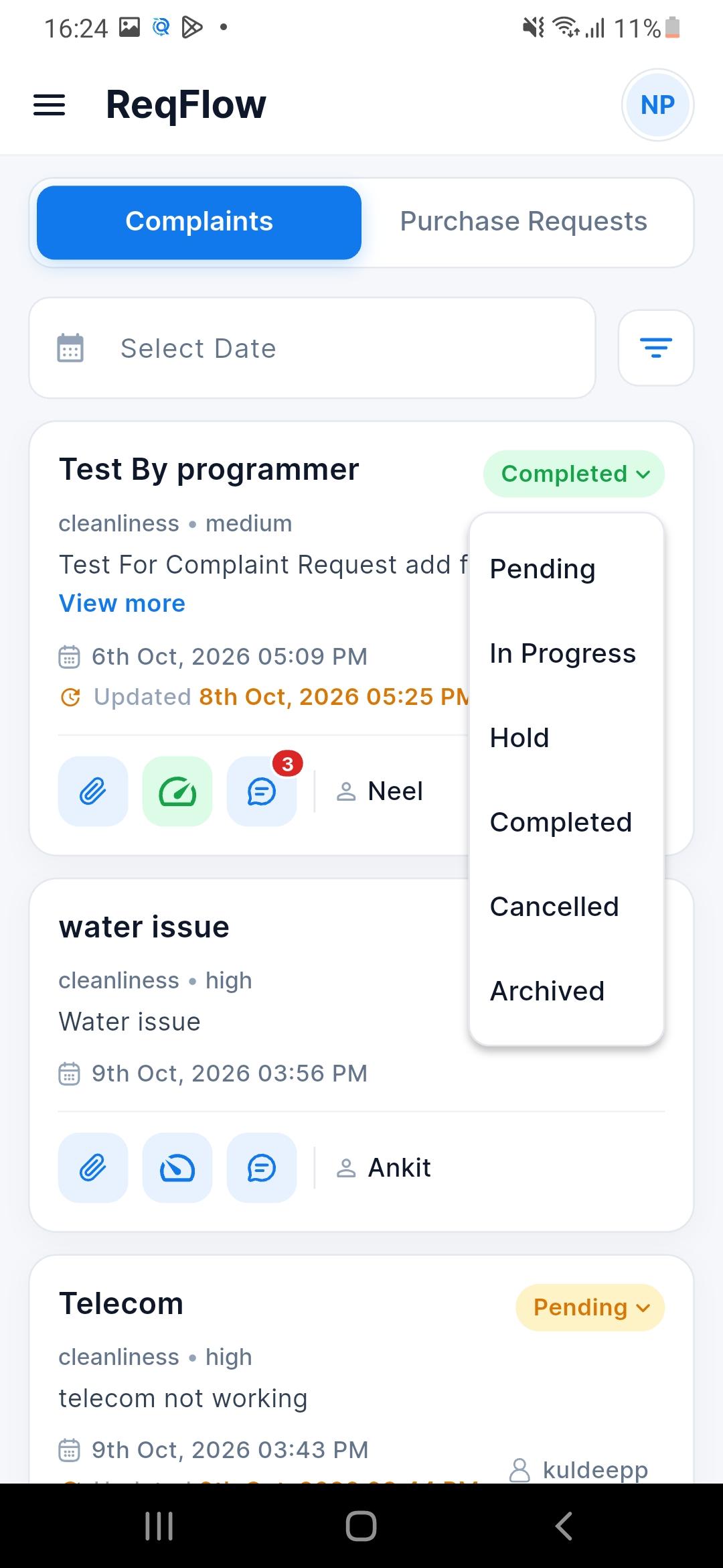 Change complaint status